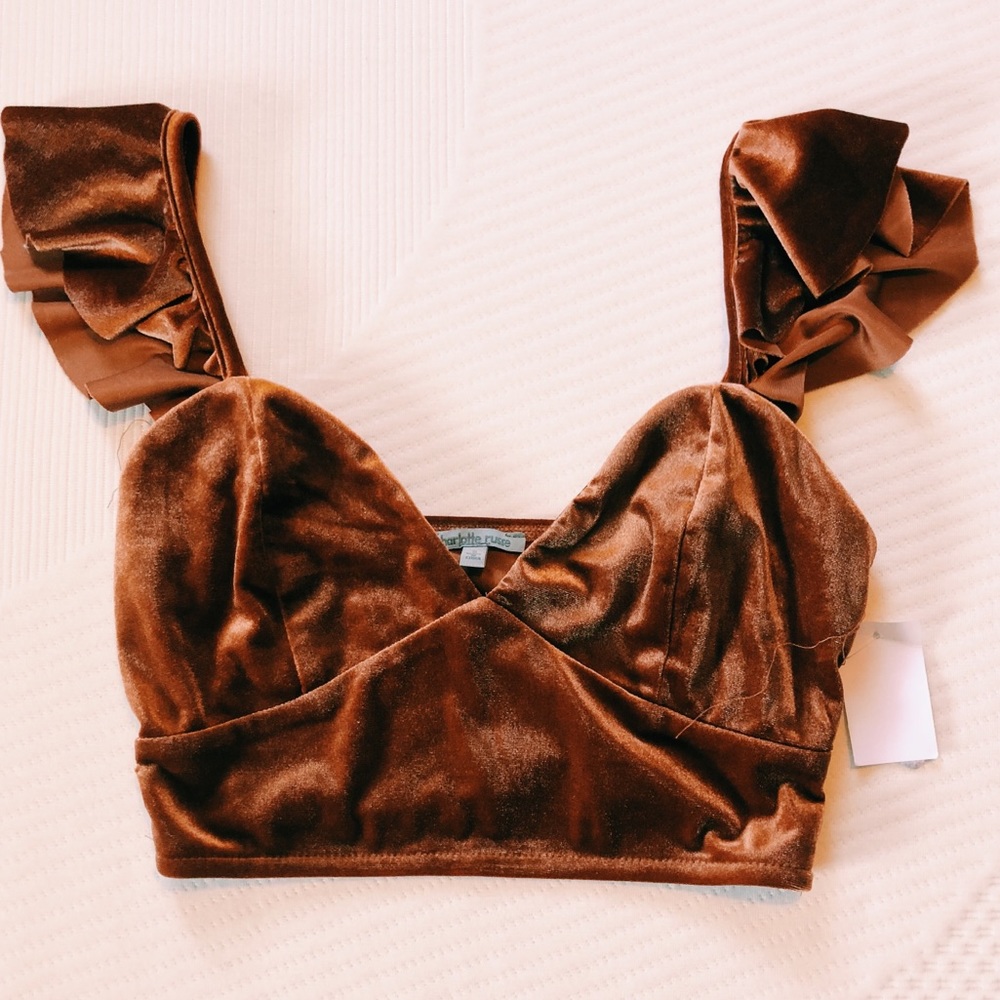 Velvet Ruffle Crop Top